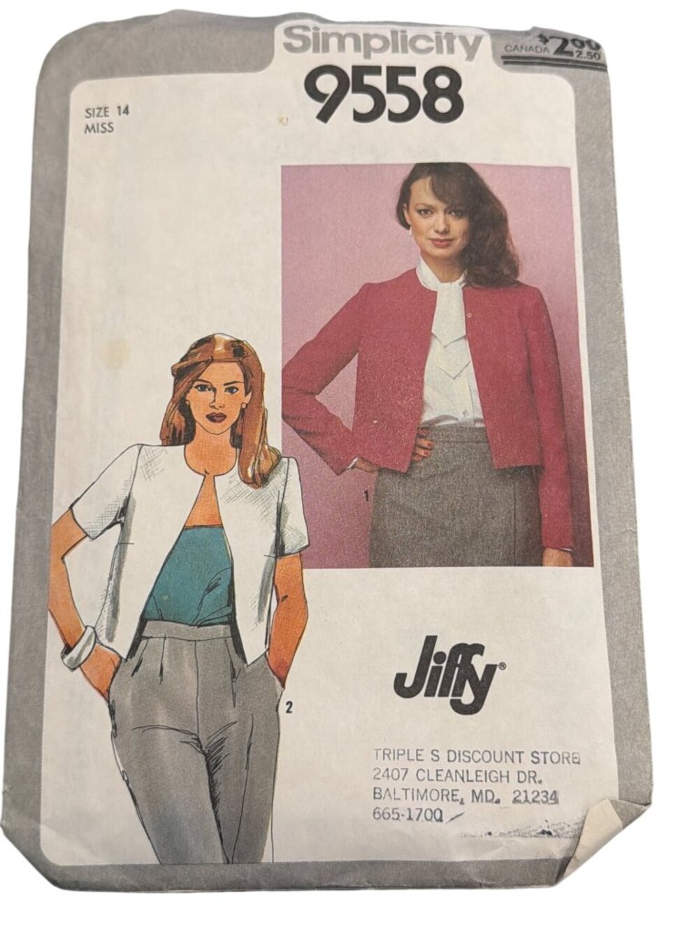Simplicity 9558 Misses Jiffy Unlined Jacket Sewing Pattern Size 14